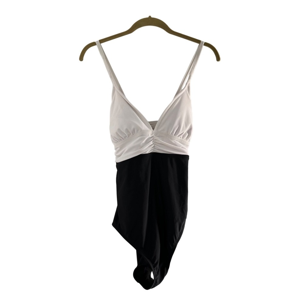 Kona Sol Womens Black & White One-Piece Swimsuit L Adjustable Straps Swim Suit c